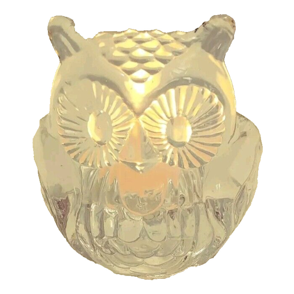 Party Lite Owl Candle Holder Glass-Battery Operated Votive Candle Included-4"